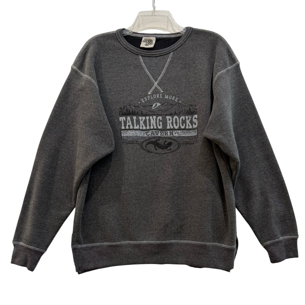 Art & Sol Talking Rocks Cavern Sweatshirt Gray Crewneck Graphic Fleece Large